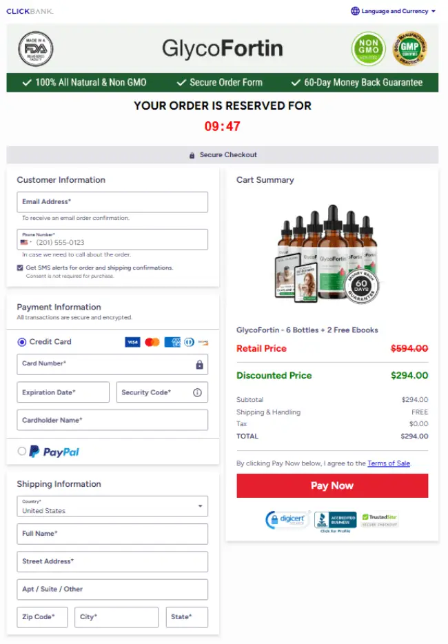 Secure checkout badge for GlycoFortin order page